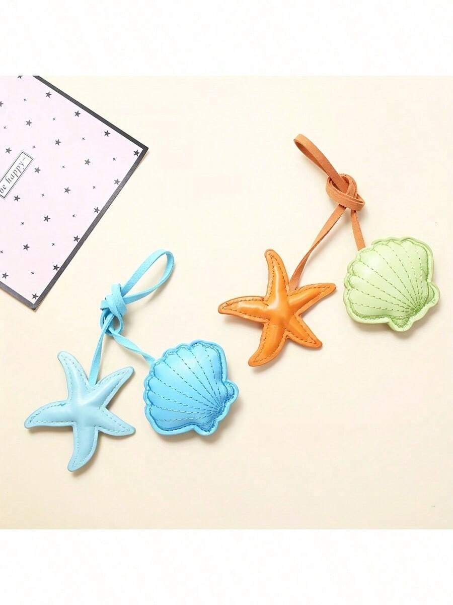 New Shell Pendant Keychain Starfish Pendant Bag Car Keychain Couple Pendant - Pink + Khaki - View 1