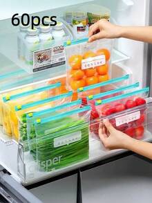 60個可重複使用密封食物儲存袋(10個大號 + 30個中號 + 20個小號),加厚冷凍袋,可微波,適用於長期食物保存與整理,透明PE夾鏈袋,適合廚房食物分類與零食儲存 - 彩色 - 查看 16
