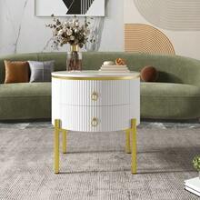 Side Table, Coffee Table With Drawers, Special Surface, Marble Look, Gold Legs And Handles, Adjustable - 白色 - 查看 6