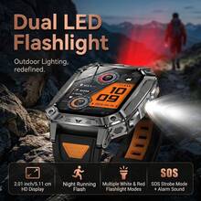 KENPANG 1400mAh Battery Men's Smart Watch, Red+White Dual LED Flashlight, 100+ Professional Sports Modes, Bluetooth Calling, Social Message Notifications, IPX8 Waterproof, 24/7 Health Monitoring, 2.01-Inch Clear Touchscreen Display, Men's Fitness Tracker - View 5