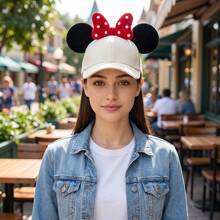 Casquette de baseball pour femme Disney 3D à oreilles rondes, nœud à pois, 2 couleurs, visière incurvée, chapeau de soleil, pour extérieur, parc d'attractions, voyage, photo, vacances, fête, style décontracté polyvalent, mode douce rétro, chapeau de style décontracté polyvalent pour adulte - casquette de baseball - Voir 2
