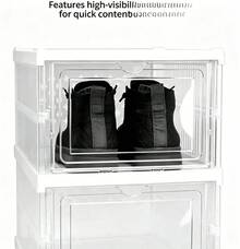 Scatole per Scarpe - Armadio Pieghevole per Scarpe con Porte Trasparenti - Scaffale per Scarpe in Plastica Impilabile e Salvaspazio per Sneakers fino alla Taglia 46, Non Richiede Installazione - Bianco - 6 livelli - Visualizzare 6