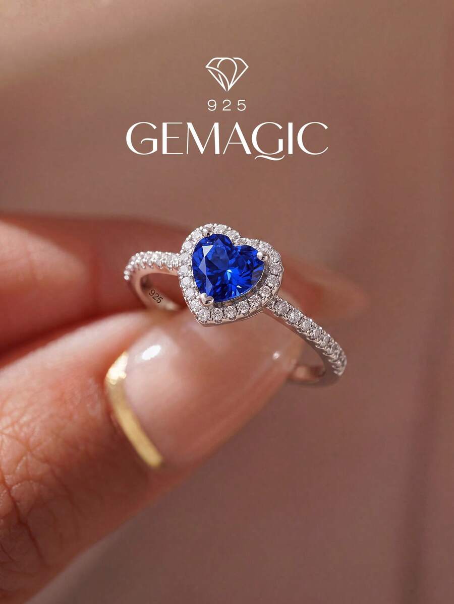 1pc Shiny December Birthstone Stackable Heart Zirconia 925 Sterling Silver Vintage Party Birthday Ring, Fashionable Jewelry, Birthday Gift For Her, Valentine's Day Gift - Gun Black - View 1