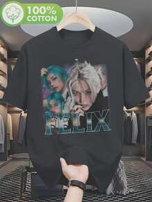 Camiseta cómoda con estampado de  en color - Temática retro K-pop, Arte Cósmico, top de manga corta, 100% unisex, versión regular, diseño exclusivo para regalos de conciertos y fans del - Negro - Ver 1