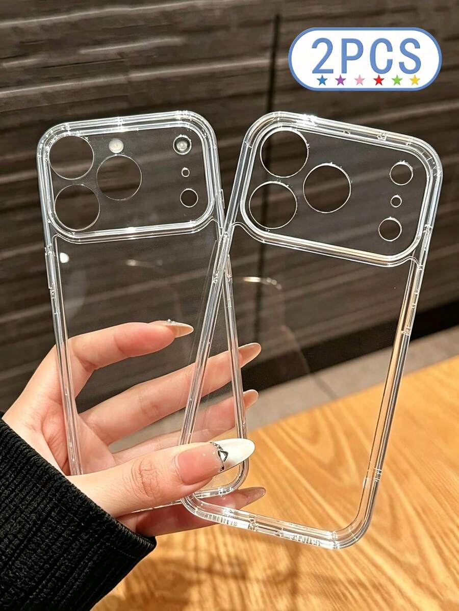 2pcs/Set Transparent Solid Color Premium Full Coverage Minimalist Anti-Drop Thick Phone Protective Case With Print, Suitable For IPhone 17/17 Pro/17 Pro Max/16/16 Pro Max/XR/13/15/7/8/15 Pro Max/12 Pro Max/13 Pro Max/14 Pro Max/13/14/11/12/P14/P11/P12/XS/XR/78P/78GES2, Compatible With A32/A24/A05s/20/A13/4G/A22/A21S/A51/4G/A52/S22 Ultra/A33/5G - Multicolor - View 1
