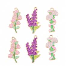 10Pcs Enamel Flower Charms Set Rose Cupcake Lavender Carnation Pendants Gold Plated Alloy DIY Jewelry Making Supplies For Bracelets Necklaces - Gold - View 5