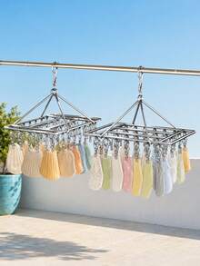 1Pc Foldable Rotating Clothes Drying Rack, Hanging Design For Balcony, Closet Storage Hanger, Ideal For Drying Socks, Underwear, Scarves And Towels, Must-Have For Balcony, Dorm, Indoor & Outdoor Use, Perfect Holiday & Christmas Gift - Silver - View 3