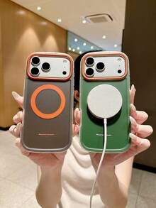 KOOLIFE 1pc Matte Orange & Green Magnetic Phone Case, C+TPU Shockproof Protective Shell, Minimalist Macaron Style Fashion Design, Compatible With MagSafe Wireless Charging, Scratch-Resistant Lens Protection, Gift Phone Case, Suitable For Apple 17/17 Pro/17 Pro Max/17 Air/16/15/14/13 - Matte Orange With Green Accents - View 7