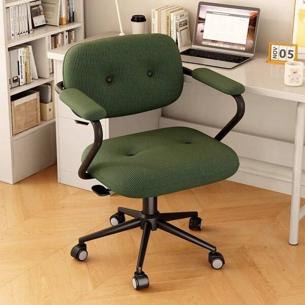1 Pack Comfortable Corduroy Office Computer Chair, Breathable Backrest Makeup Vanity Chair, Ergonomic Long Sitting Design, Indoor Leisure Seating, For Home Office, Bedroom & Dormitory Conference Tables & Chair   Chair