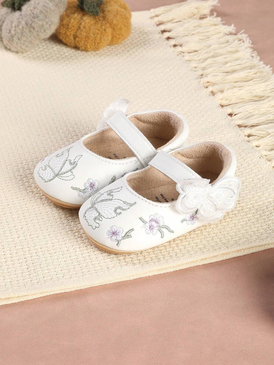 1雙嬰兒平底鞋,刺繡設計,簡約百搭夏季涼鞋 - 白色 - 查看 1