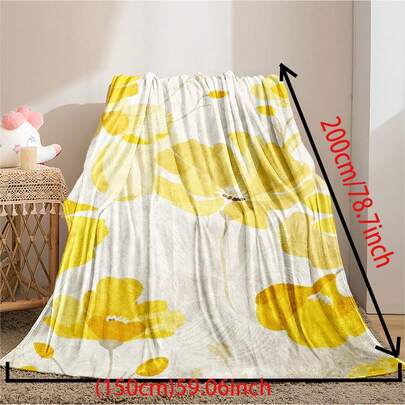 1pc Beige Luxury Ink Wash Yellow Large Floral Pattern Flannel Blanket, Nordic Minimalist Style Rectangular Gradient Soft Mist Print Soft Skin-Friendly Throw Blanket Suitable For Bedroom Sofa Nap Home Decor All Seasons