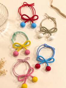 5pcs Girls Color Block Bow Candy Color Round Embellished Hair Clips Suitable For Daily Matching - Multicolor - View 4
