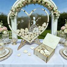 1 Set Wooden & Acrylic Heart Guest Message Box With Replaceable Heart, Romantic Guest Message Display, Suitable For Wedding, Housewarming, Bachelor Party, School, Graduation, Blessing Occasions - Multicolor - View 5
