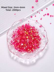 2mm-6mm Tamanho Misto 2000 peças/Pacote Strass de Resina com Bottom Plano Redondo, Gemas de Glitter Cor de Doce Transparente AB, Adesivos de Diamante DIY, Contas Adesivas para Roupas, Bolsas, Sapatos, Canecas, Garrafas, Copos, Telefones, Acessórios DIY - Vermelho Rosa Profundo 019 - Visão 24