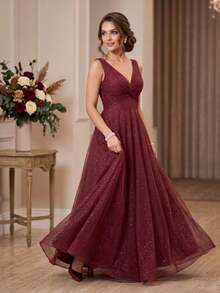 Grife Velasco Long Evening Party Dress Bridesmaid Tulle Glitter Full Skirt Prom P To Plus Size - 紅木色 - 查看 6