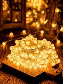 1件 1.5/3/6米塑膠水晶球LED燈串，室內臥室房間牆面裝飾，電池供電，適用於婚禮、派對、生日、週年紀念和節日裝飾，返校季教室/宿舍房間裝飾球燈串 - 氣泡球暖光 - 查看 3