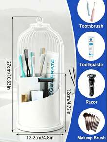 1 pieza Soporte para cepillo de dientes blanco transparente, estante de almacenamiento de escritorio con particiones de varias capas, base giratoria de 360°, accesorio de almacenamiento multifuncional para el baño, organizador de baño creativo sin taladro, decoración para el baño del hogar - Blanco - Ver 3
