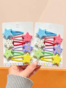 12/6pcs Multi-Color Polka Dot Star Water Drop BB Hair Clips, Durable & No Hair Pulling, Sweet & Cute Hair Accessories - Suitable For Women And Girls, Daily, School, Party, Vacation - Multicolor - View 5