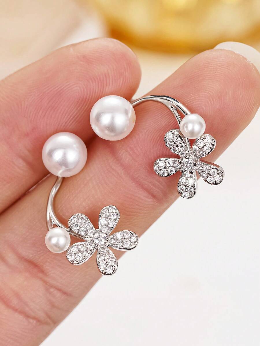 1 Pair Elegant Cubic Zirconia Earrings For Women, Wedding Engagement Party Jewelry, Valentine's Day Gift - Silver - View 1