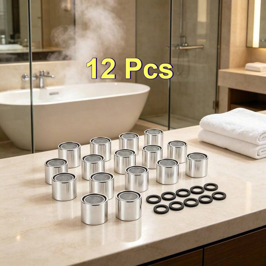 6/12pcs, Water-Saving Faucet Aerators, Stainless Steel Tap Nozzle With Fine Mesh Filter, Flow Restrictor For Kitchen And Bathroom Sinks, Universal Thread Replacement Bubbler Set - Multicolor - View 1