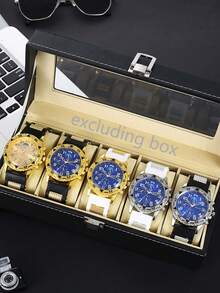5件套街头时尚休闲情侣钢带石英手表套装 - 彩色 - 查看 5