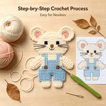 [DIY Pixel Bead Crochet Kit]Blue Overalls Pixel Mouse Crochet Set, Suitable For Adult Beginners, Semi-Finished Handmade Kit With Full Tools (Random Color Accessories) And English Guide, No Bead Template Needed, Crochet Pixel Style, Can Make Keychains - DIY Crochet Kit - View 6