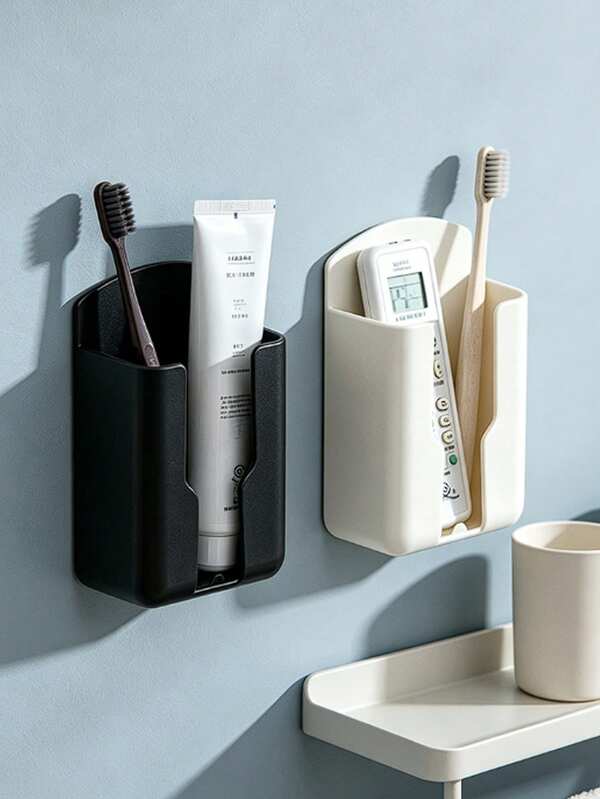 1pc Toothbrush Wall Mount Storage Rack, Multi-Functional Bathroom Storage Accessory, Creative No-Drill Bathroom Organizer, Can Store Toothbrush, Comb And Razor, Home Bathroom Decoration