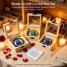 2PCS/Box Natural Raw Amethyst & Stones Collection Set, Healing Crystal Bracelet & Gemstone Ornament, Reiki Energy Health Yoga Craft, Wooden Gift Box - Raw Stone Bracelet Gift Set - View 9