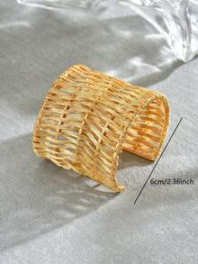 1件時尚極簡手工編織設計寬口金屬手鐲，適合女性日常配戴 - 金色-B1551 - 查看 4
