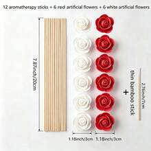 25pcs Christmas Red & White Floral Aromatherapy Diffuser Set (Bottle & Fragrance Not Included) - Red + White (12 Aromatherapy Sticks + 12 Artificial Flowers + 1 Bamboo Skewer) - View 3