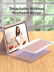 360°旋转键盘保护套，兼容iPad（A16）第11/10代、第7/8/9代，iPad Air第4/5代/(M2) 2024/(M3) 2025，iPad Pro 11英寸（2018/2020/2021/2022），PU皮革材质，内置可拆卸无线键盘，150mAh电池，带Apple Pencil收纳槽，粉色 - 粉色 - 查看 6