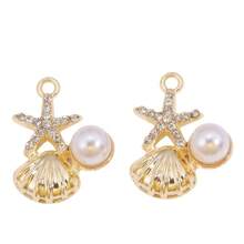 10Pcs Gold Plated Mermaid Tail Starfish Shell Charms With Rhinestone Faux Pearl For DIY Summer Beach Jewelry Making Bracelet Necklace Earrings - Gold - View 5