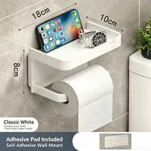 1pc Drill-Free Toilet Paper Holder, Wall-Mounted Double Layer Storage Rack, Home Supplies, Minimalist Black & White Multi-Function Storage Rack, Essential For Small Apartments, Practical Gift, Waterproof Drill-Free - Random Styles - View 11