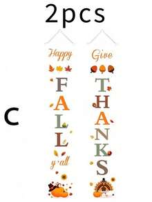 4pcs Autumn Porch Decor Hanging Flags, 70.8 Inch Welcome & Thank You Door Hanging Decor, Pumpkin Gnome Turkey Maple Leaf Buffalo Plaid Vertical Sign, Suitable For Front Door, Porch, Entryway, Yard, Farmhouse, Thanksgiving Autumn Harvest Party Decoration - Multicolor - View 11
