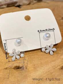 1 Pair Elegant Cubic Zirconia Earrings For Women, Wedding Engagement Party Jewelry, Valentine's Day Gift - Silver - View 5