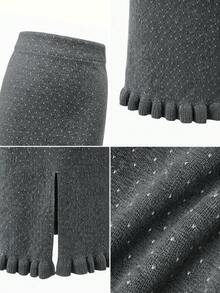 Dark Gray Polka Dot Frill Trim Knitted Skirt, Straight Bodycon Slit Long Skirt For Women, Spring And Autumn - Dark Grey - View 8
