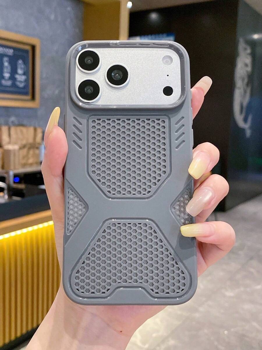 CteGlodrix Heat Dissipation Phone Case For Summer, Hollow Mesh Back Design For Continuous Cooling, Compatible With Apple 17 16 15 14 13 12 11 Pro Max Series, Soft Protective Shockproof Phone Cover - Grey - View 1