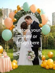 Customized Wedding Arch Fabric Decor Cover, Personalized Photo/Name/Date/Text, Polyester Double-Sided Elastic Backdrop, Party Decoration, Wedding Welcome Sign, Bridal Gift, No Power Required, Suitable For Wedding, Birthday, Party - Multicolor - View 3