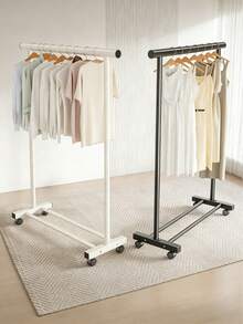 Standard Floor Clothes Rack, Constructed With Thickened 25mm Steel Pipes For Stable Load-Bearing Capacity, Equipped With Universal Casters For Easy Movement And An Extended Crossbar, Suitable For Bedrooms, Laundries And Living Rooms - A - View 1