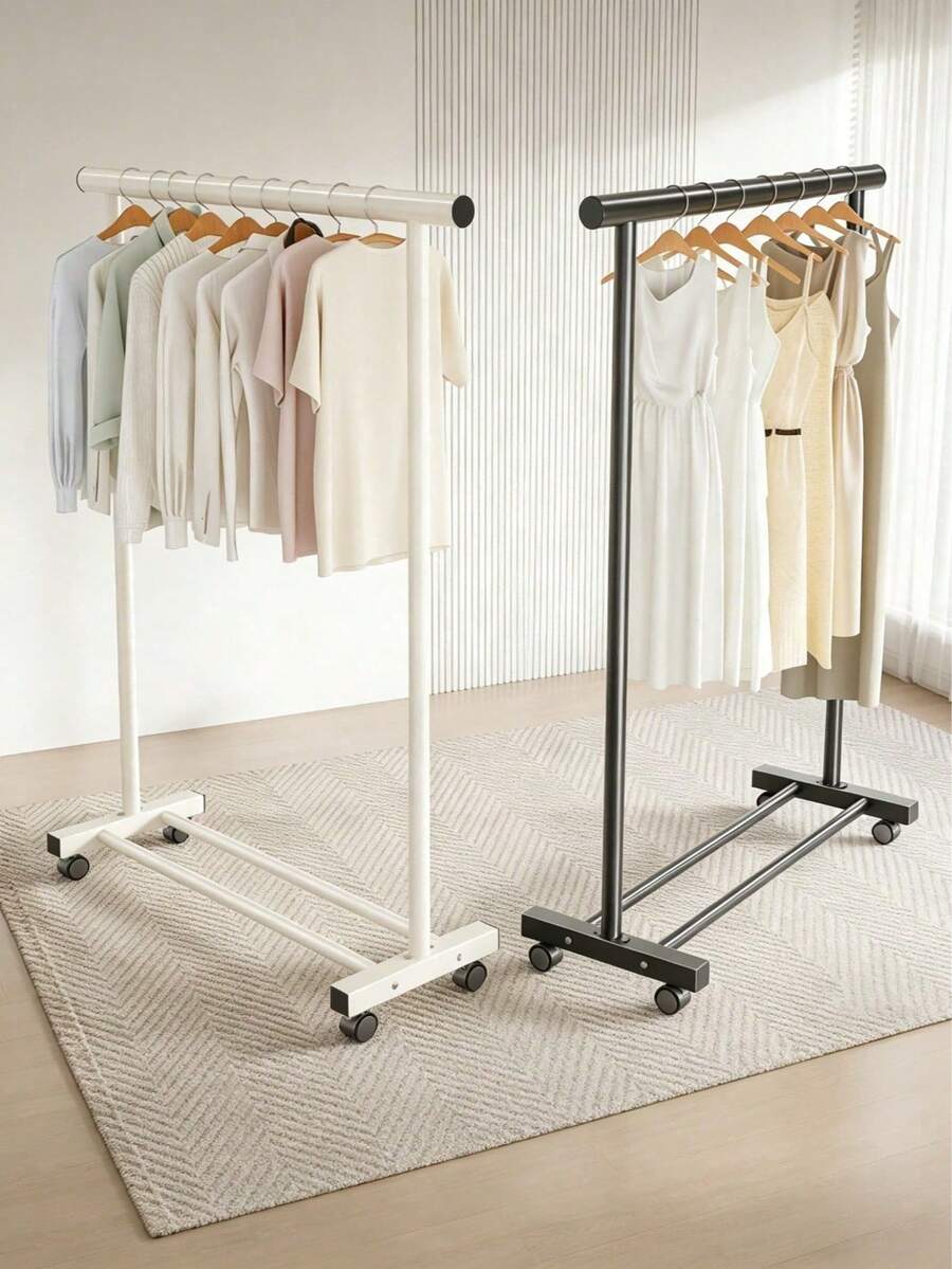 Standard Floor Clothes Rack, Constructed With Thickened 25mm Steel Pipes For Stable Load-Bearing Capacity, Equipped With Universal Casters For Easy Movement And An Extended Crossbar, Suitable For Bedrooms, Laundries And Living Rooms - A - View 1