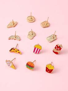 12Pcs Kawaii Snack Food Pattern Stud Earring Pack, Color Enamel Soda ...