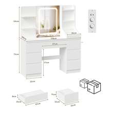 Devoko Vanity Table With LED Mirror & Power Outlet, Dressing Table With 7 Drawers, Hair Dryer Holder & Jewelry Hooks, White/Black/Pink - 查看 10