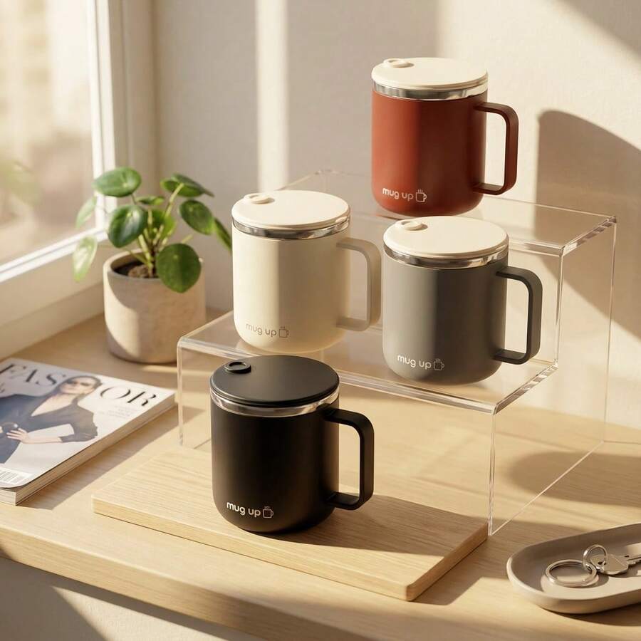 Double Layer Insulated Milk Coffee Mug With Sliding Lid Portable Sealed 304 Stainless Steel Thermal Cup For Cold And Hot Drinks