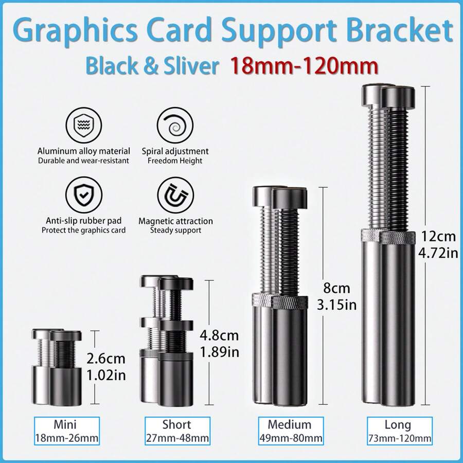 18mm-120mm GPU Holder Spiral Telescopic Graphics Card Bracket Height-Adjustable Magnetic Base - Anti-Bend Anti-Sag GPU Support Compatible With Various Computer Cases Sturdy Support For ATX ITX PC Case - View 1
