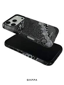GIIPPA 1件復古黑白岩層動物印花拼接設計手機殼，適用於Phone 17 Pro Max、16 Pro Max、15 Pro Max、14 Pro Max、11/12/13/14/15/75 Pro Max Plus，韓式高端時尚趣味優雅設計，男女通用，適合送給女友的聖誕節、情人節、復活節、婚禮季和生日禮物 - 黑與白 - 查看 4