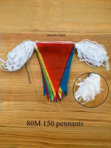 1 Set 100m 150pcs Colorful Triangle Bunting Flags, Party Atmosphere Decor! Rainbow Color Triangle Flags, Using Red, Pink, Yellow, Green, Sky Blue And Other Bright Colors, Multiple Size Options, Moderate Flag Size, Hanging With Staggered Arrangement, Instantly Lighting Up The Scene. Durable And Wind-Resistant Material, Reusable, Suitable For Birthday Parties, Wedding Celebrations, Opening Events, Holiday Decorations - Pennant - View 14