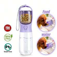 2-In-1 Pet Travel Water Bottle & Food Container, Portable Dog Drinking And Feeding Bowl For Puppies, Small & Large Dogs, Camping, Hiking And Vacation - 19oz, Purple - View 9