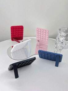 1pc Foldable Suction Cup Phone Holder With Metal Crocodile Clip, Ultra-Thin Non-Slip Silicone Pad, Macaron Color Adhesive Base, Suitable For Bathroom Mirror, Glass Wall, Desktop Live Streaming, Portable Travel Office Essential Gift - A - View 7