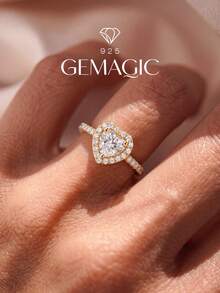 1pc Shiny December Birthstone Stackable Heart Zirconia 925 Sterling Silver Vintage Party Birthday Ring, Fashionable Jewelry, Birthday Gift For Her, Valentine's Day Gift - Gold - View 3