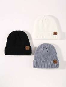 3pcs NYC Unisex Topi Beanie Rajut Musim Dingin dengan Patch Kulit untuk Pria dan Pakaian Luar Ruangan - MultiWarna - View 6